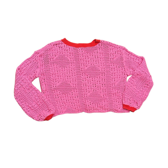 Free People Home Run Crochet Knit Pink Sweater | Size XSmall (Oversized) - Picture 5 of 6